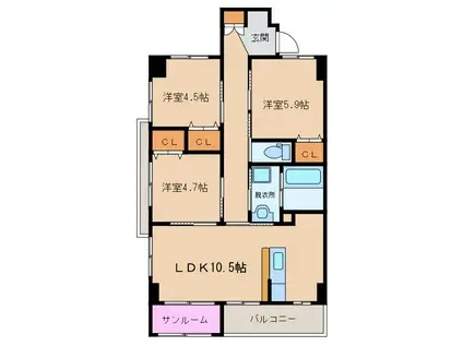 大丸西原マンション(3LDK/5階)の間取り写真