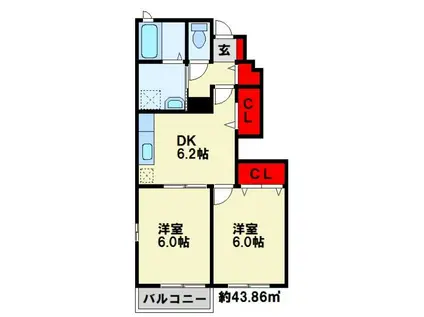 フローラ・M III(2DK/1階)の間取り写真