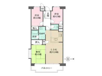 大和郡山アーバンコンフォート(3LDK/3階)の間取り写真