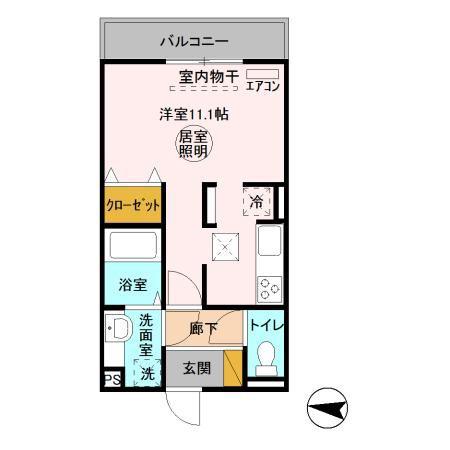 ラ・ドルチェヴィータ B(ワンルーム/1階)の間取り写真