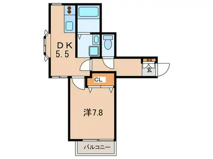 カーザU(1DK/3階)の間取り写真