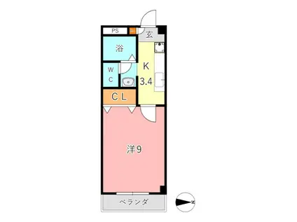 レポーズ春日(1K/2階)の間取り写真