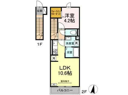 リュール天神川(1LDK/2階)の間取り写真