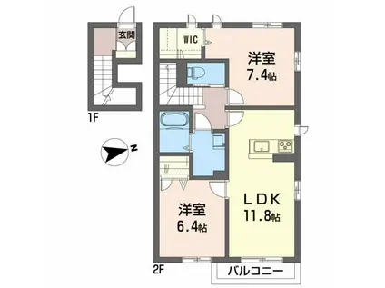 メゾンラピス B(2LDK/2階)の間取り写真