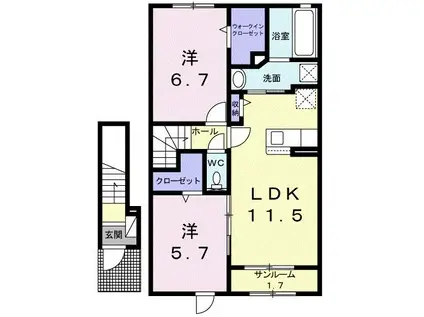 リヴェール IV(2LDK/2階)の間取り写真