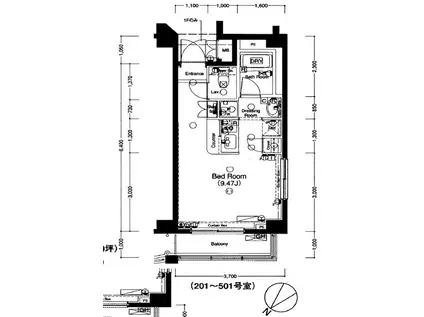 CYNTHIA FOUR-D DAITABASHI(1K/3階)の間取り写真