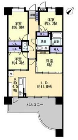 パークマンション熊高正門前新大江(4LDK/12階)の間取り写真