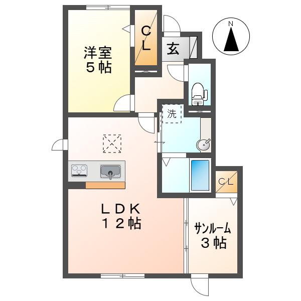 KADOYAKAN E棟(1SLDK/1階)の間取り写真