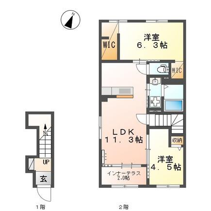 リヴィエール(2LDK/2階)の間取り写真