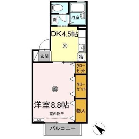 フロラシオン川内 I棟(1DK/1階)の間取り写真