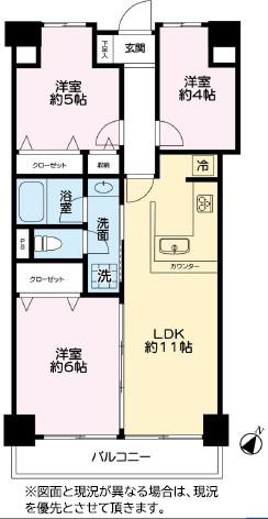 朝日広尾マンション(3LDK/3階)の間取り写真