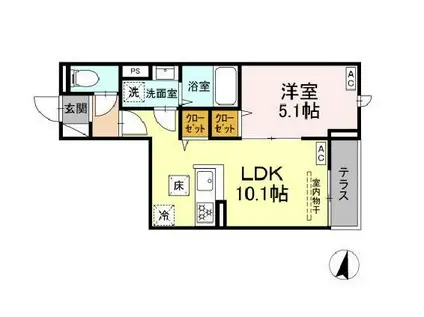 セレスティア若宮(1LDK/1階)の間取り写真