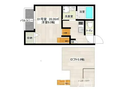 パルステージ大橋(1K/2階)の間取り写真