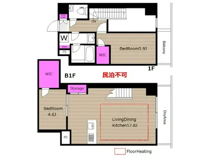   NETフリー IPSE代々木上原 AT(2LDK/B1階)の間取り写真