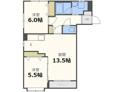 ノヴァウイング東札幌(2LDK/4階)の間取り写真