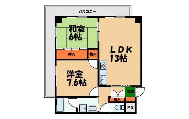 カサローゼ浜乃木PARTIII(2LDK/4階)の間取り写真