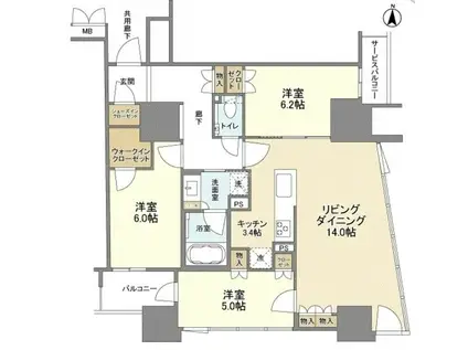 プレミストタワー靱本町(3LDK/15階)の間取り写真