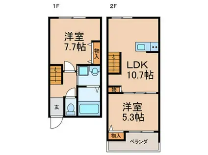 マルシェルブ柏(2LDK/1階)の間取り写真