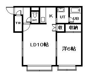 シャンフB棟(1LDK/2階)の間取り写真