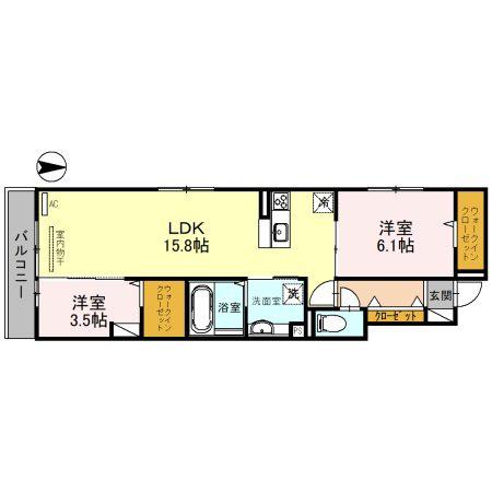 ローズコート西宮北口(2LDK/3階)の間取り写真