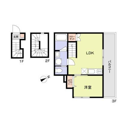 WOODCREST大井RESIDENCE(1LDK/3階)の間取り写真