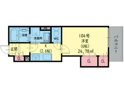 クリエオーレ小若江(1K/3階)の間取り写真