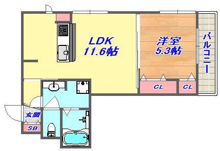 六甲コルン(1LDK/3階)の間取り写真