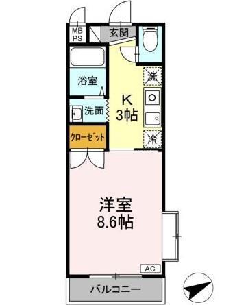 ピンフィール一番館(1K/1階)の間取り写真