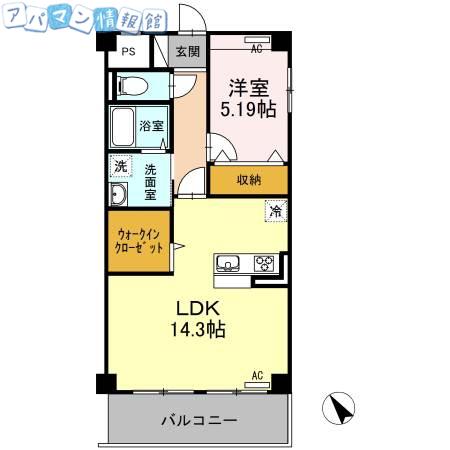 PACE 万代(1LDK/3階)の間取り写真