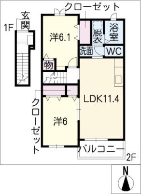 カーサ ヴィオラA(2LDK/2階)の間取り写真
