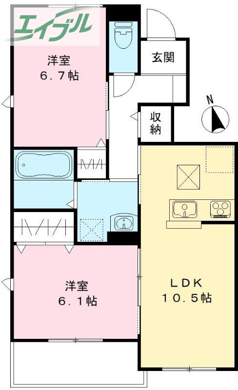 ユアメゾン益野B(2LDK/1階)の間取り写真