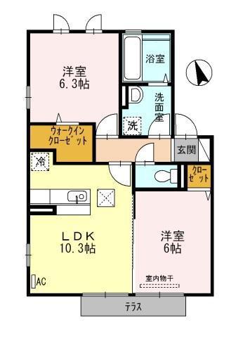 セジュールグランデ B棟(2LDK/1階)の間取り写真