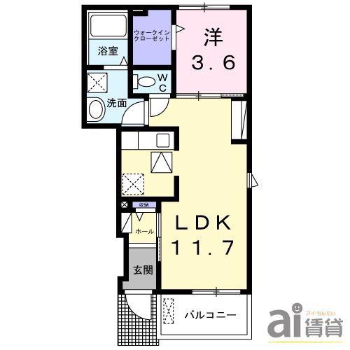 コリーヌ ミニヨン B(1LDK/1階)の間取り写真