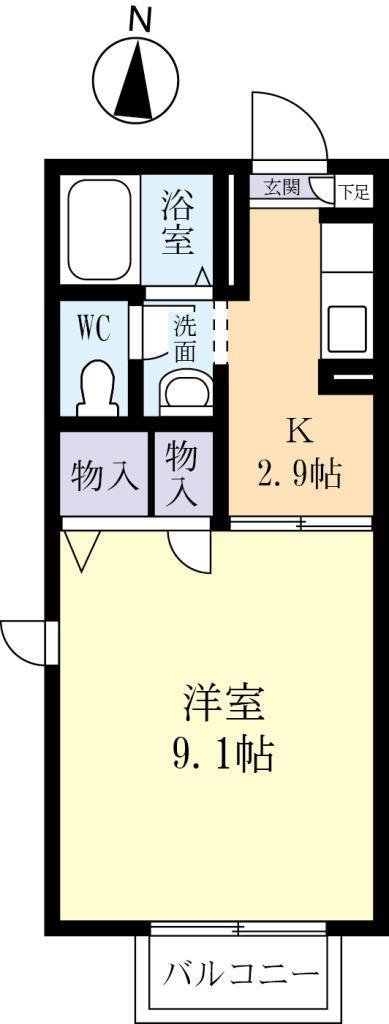 パルコート C棟(1K/1階)の間取り写真