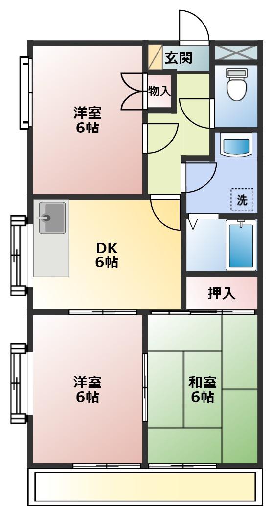 レインボーハイツ(3DK/2階)の間取り写真