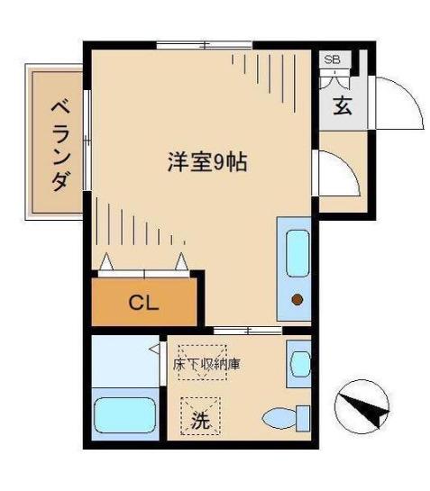 西新宿4丁目テラスハウス(ワンルーム/1階)の間取り写真