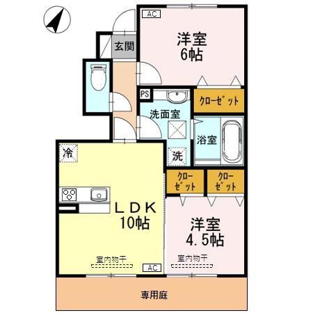 D-ROOM小矢部D棟(2LDK/1階)の間取り写真