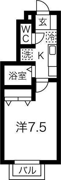 アーバンコート角五郎(1K/1階)の間取り写真