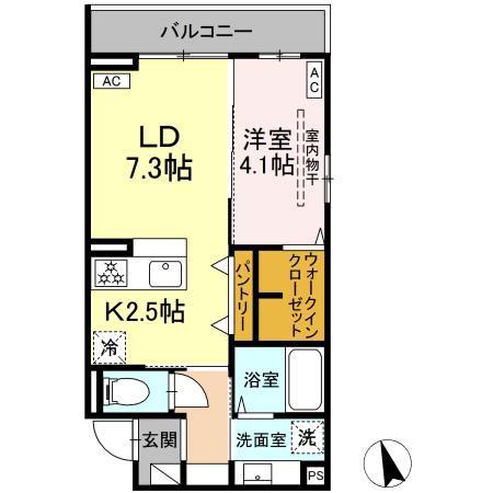 DーROOM小田原8丁目II(1LDK/2階)の間取り写真