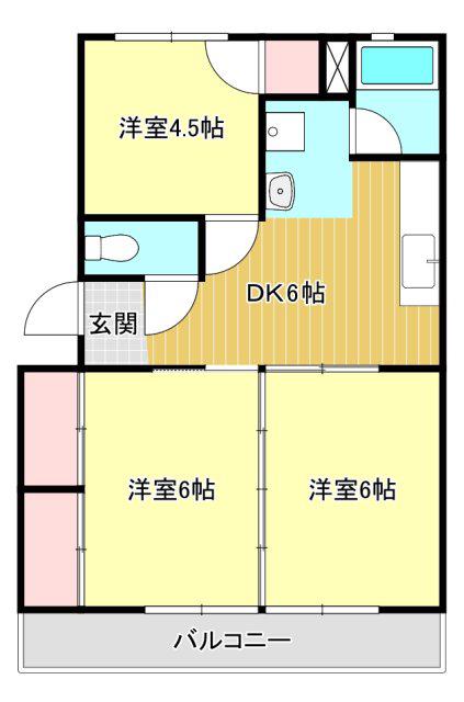 ベルマンション(3DK/1階)の間取り写真