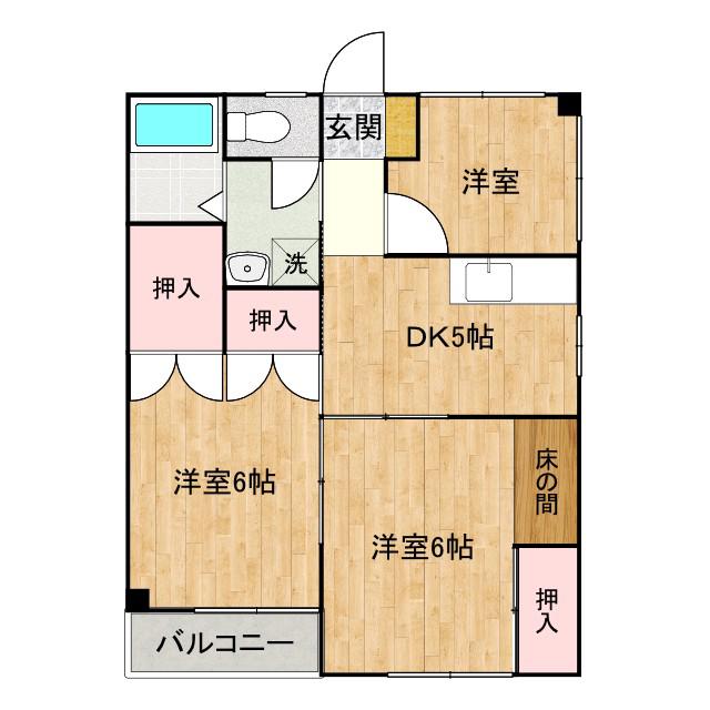 サンコーポ松岡1番館(3DK/2階)の間取り写真