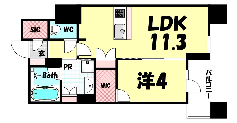 プラウド神戸トアロード(1LDK/6階)の間取り写真