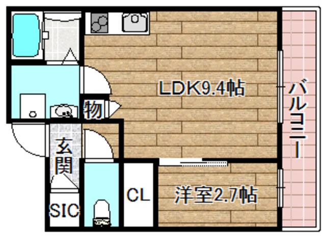 キニスム東五百住町3丁目(1LDK/1階)の間取り写真