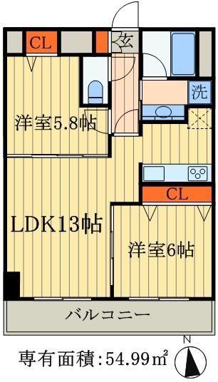 RETRAMONTO(2LDK/6階)の間取り写真