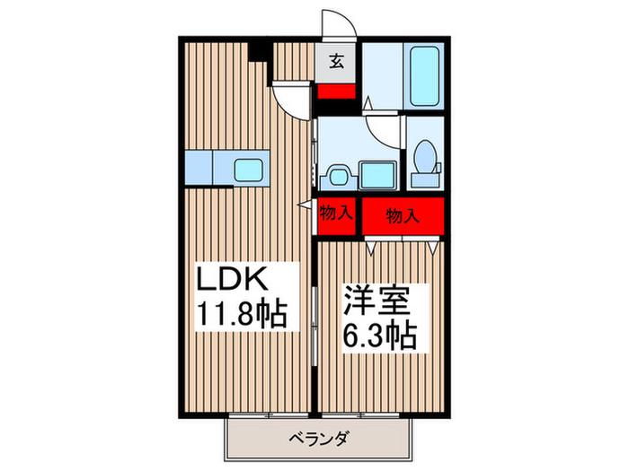 フラッツァ川寺(1LDK/2階)の間取り写真