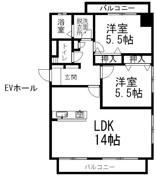 ゴードン(2LDK/4階)の間取り写真