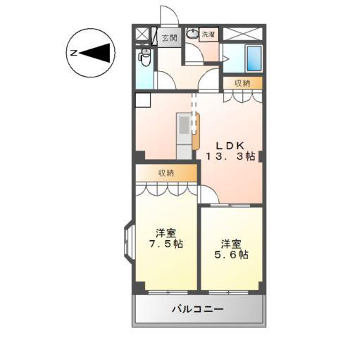 アールヴヘイム(2LDK/2階)の間取り写真