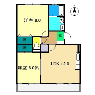 ラ・クレール(2LDK/1階)の間取り写真