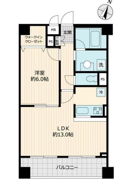 パルウィッシュ弘明寺(1LDK/4階)の間取り写真