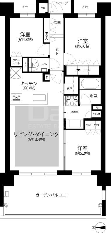 アイランドシティザ・ガーデンV-II(3LDK/4階)の間取り写真